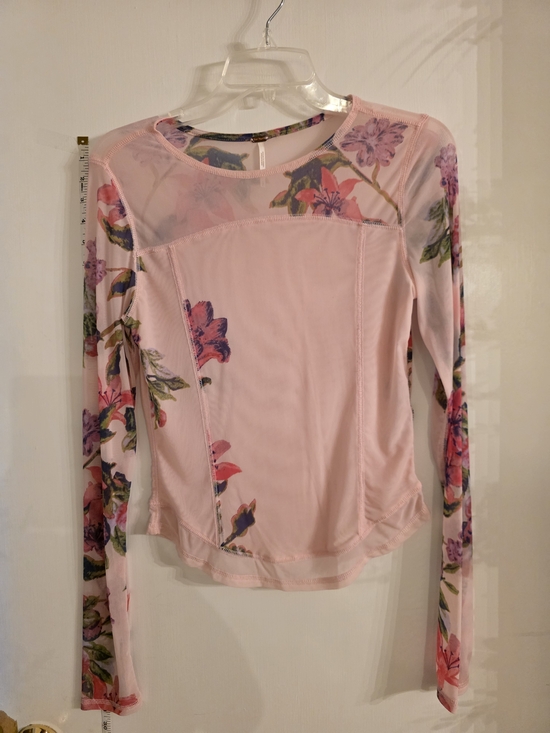 Free People Tops - Free People Soft Pink Floral Mesh Long Sleeve Top